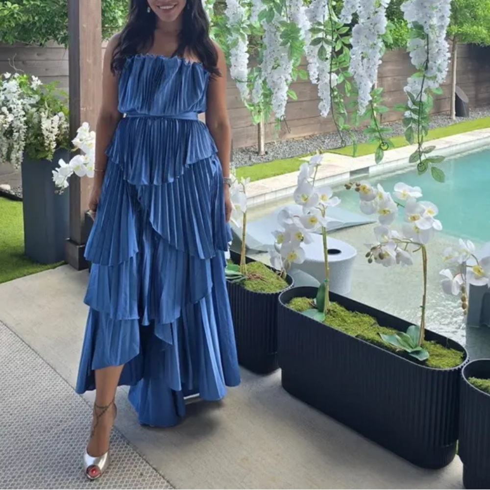 AMUR Blue Ruffled Midi Dress